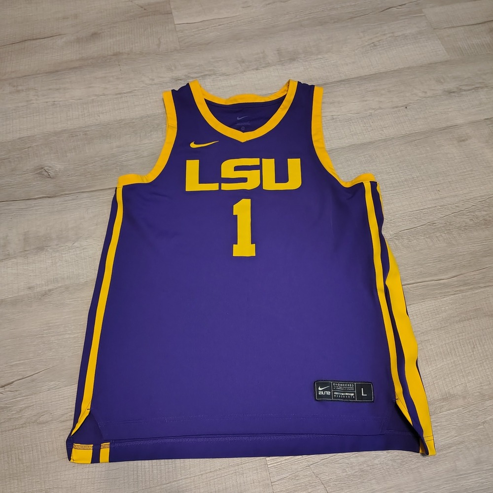 Nike Elite LSU Tigers Basketball Jersey Purple Yellow Mens Large #1 NCAA Sport